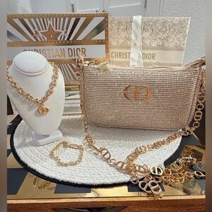 Dior Beaute Gold Holiday Crossbody Pouch, Novelty “CD” Bag Chain & MORE!!